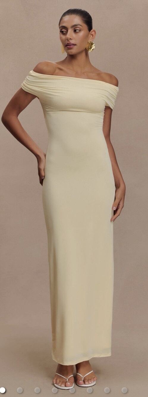 NWT Meshki Imogen Off Shoulder Slinky Maxi Dress - Lemon Medium